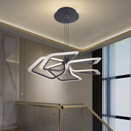 Κρεμαστός πολυέλαιος LED με τηλεχειριστήριο 104W, 5 Τετράγωνα, Κρύο/Ζεστό/Ουδέτερο φως, Ρυθμιζόμενο, Μαύρο