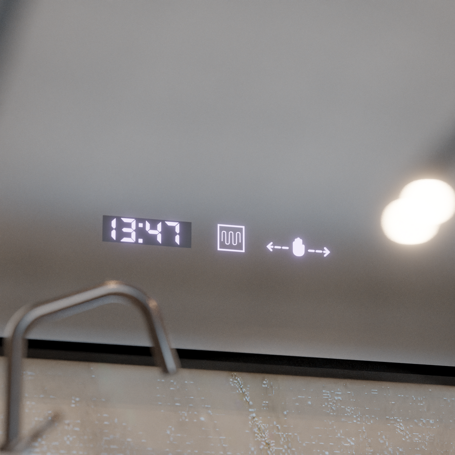 Καθρέφτης LED Francesca MotionGlow Αισθητήρας 80x60 cm Θερμό/Ψυχρό/Ουδέτερο φως με ρυθμιζόμενο πλαίσιο Μαύρο βουρτσισμένο σύστημα αποθάμβωσης Θερμόμετρο Ρολόι Marcello Funghi Collection