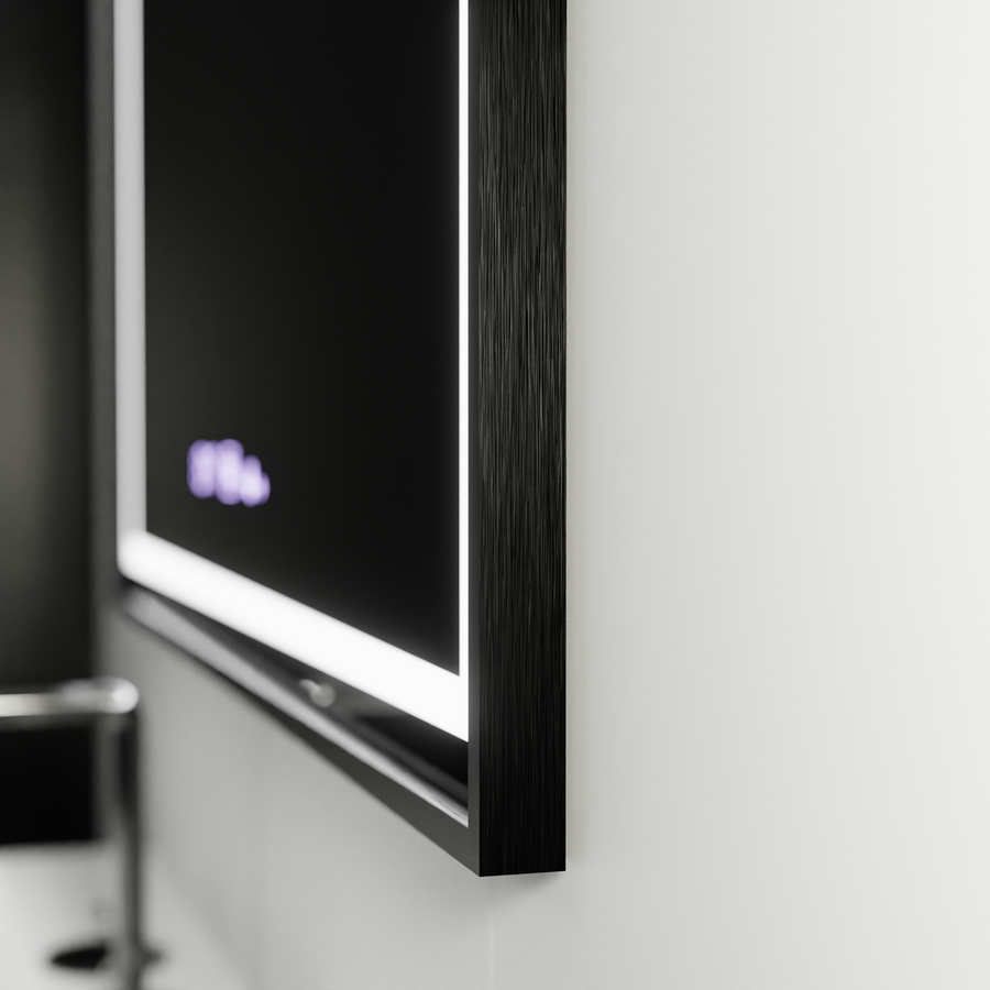 Ορθογώνιος καθρέφτης LED, 80x60cm, Verite Majeste Noir Motion Glow Marcello, Σύστημα Demister, Ρολόι & Θερμόμετρο, Ρυθμιζόμενο