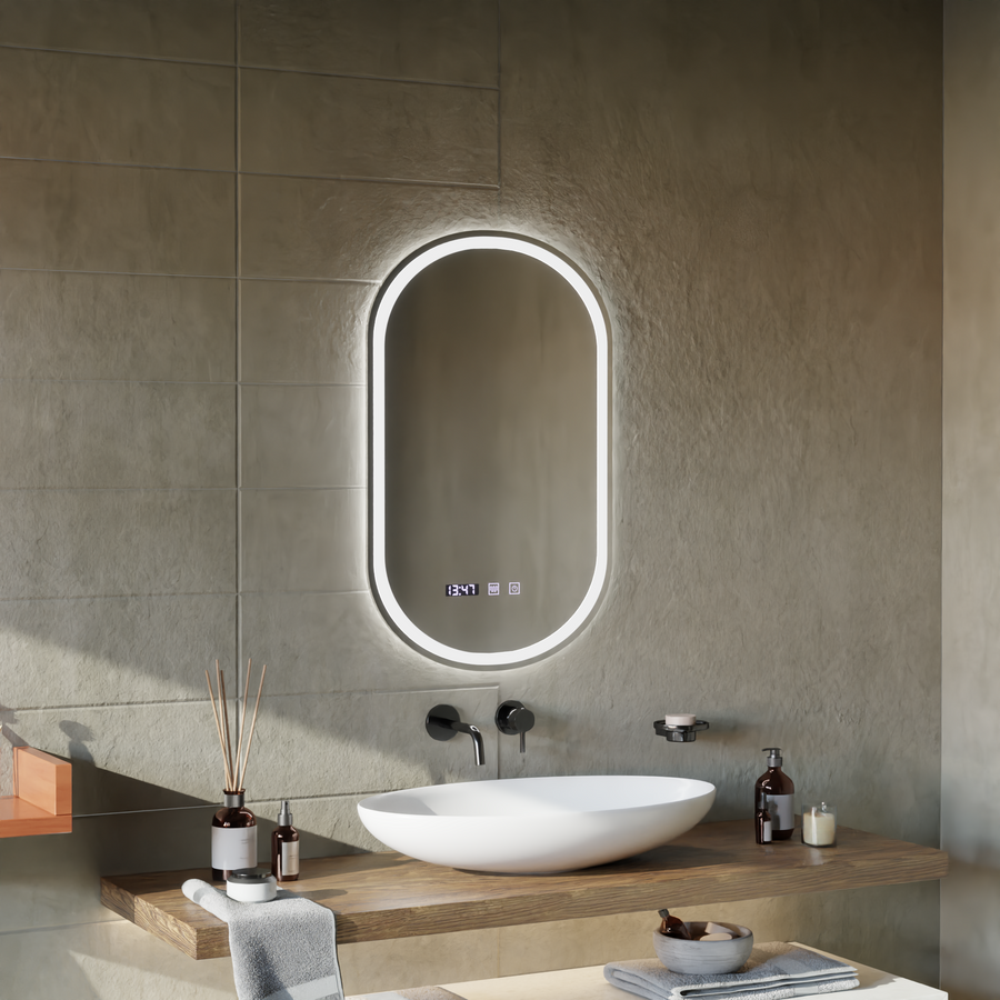 Σύστημα αποθολώματος καθρέφτη αφής ONIRA LED, Ρολόι και θερμοκρασία 50x80 cm