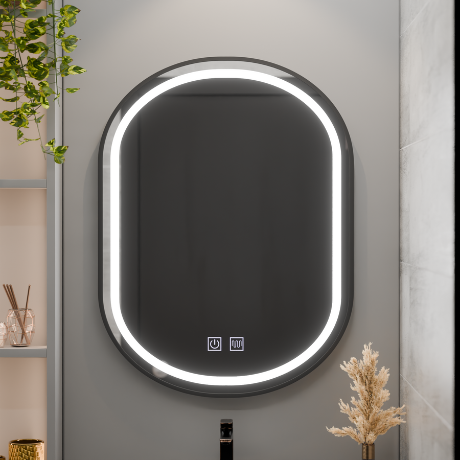 Καθρέφτης LED Οβάλ 50x80cm VETRO Touch Dimmable Demister System, Μαύρο πλαίσιο