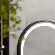 Σύστημα αποθολώματος με αισθητήρα κράνους καθρέφτη LED, ρολόι και θερμοκρασία 50x90 cm Μαύρο πλαίσιο Brushed Marcello Funghi