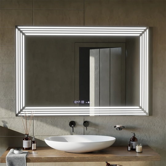 Ορθογώνιος καθρέφτης LED, 120x80cm, Venezia Sensor MotionGlow Marcello, Σύστημα Demister, Ρολόι & Θερμόμετρο, Dimable