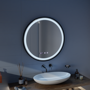 Mirror LED Touch Hans Debrulation Σύστημα, ρολόι και θερμοκρασία 60 cm μαύρο πλαίσιο brudged