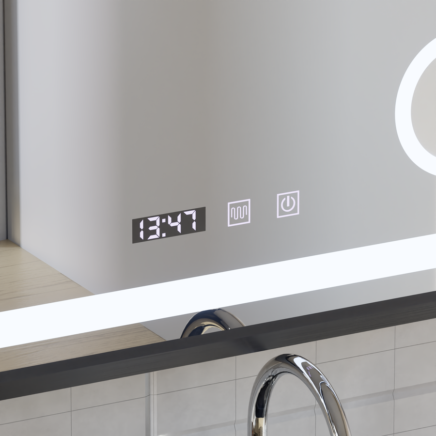 Mirror LED Touch Bernd Σύστημα απόψυξης, ρολόι και θερμοκρασία 80x60 cm Black Brush Fund Cosmetica