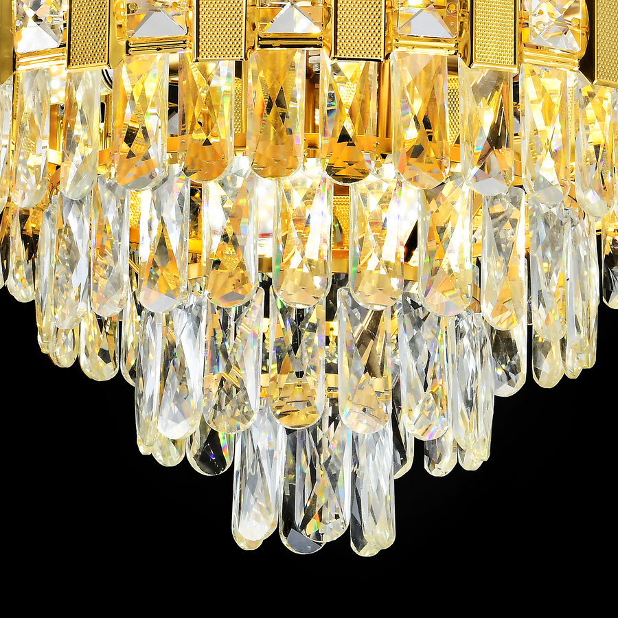 Crystal Chandelier BRAN Eleganza 8xE14, Διάμετρος 49cm, Γυαλιστερό Χρυσό, Ρυθμιζόμενο Ύψος