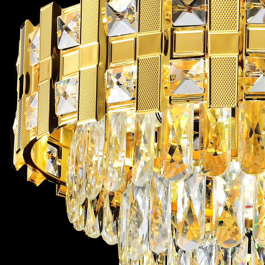 Crystal Chandelier BRAN Mango 8xE14, Διάμετρος 60cm, Γυαλιστερό Χρυσό, Ρυθμιζόμενο Ύψος