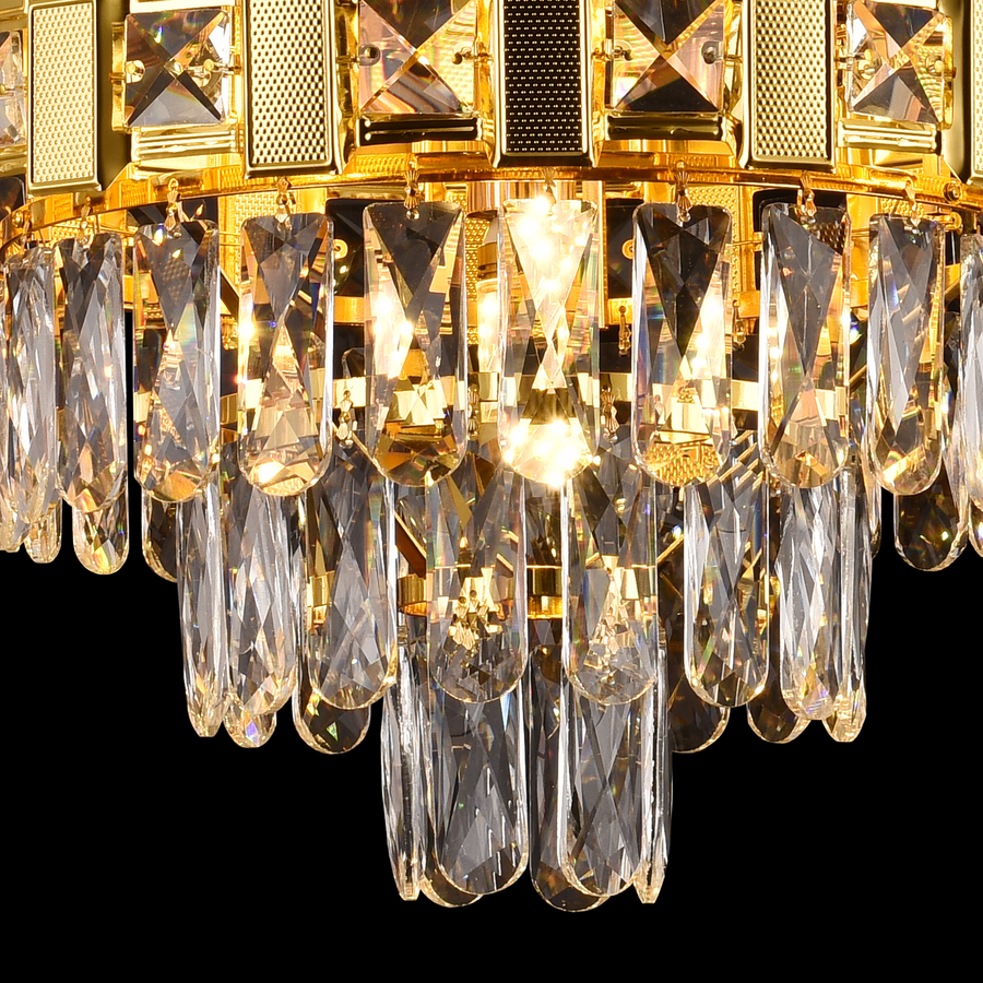 Crystal Chandelier BRAN Nobile 5xE14, Διάμετρος 40cm, Γυαλιστερό Χρυσό, Ρυθμιζόμενο Ύψος