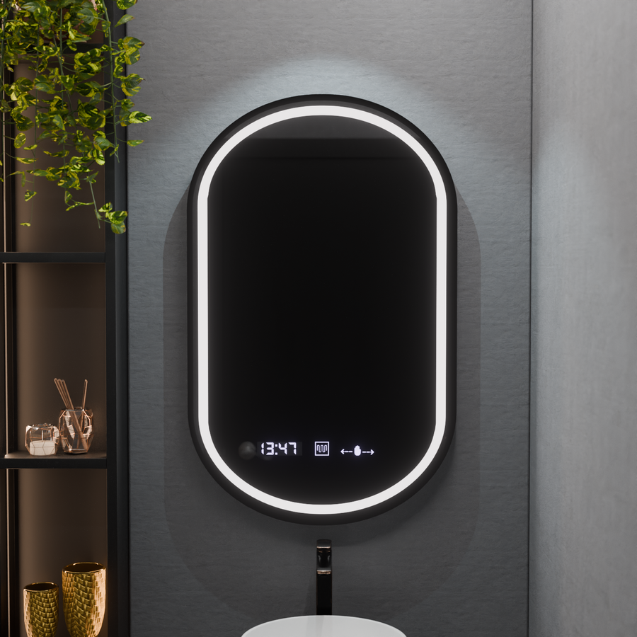 Οβάλ καθρέφτης LED, 50x80cm, Alessia MotionGlow Marcello, Σύστημα Demister, Ρολόι & Θερμόμετρο, Ρυθμιζόμενο