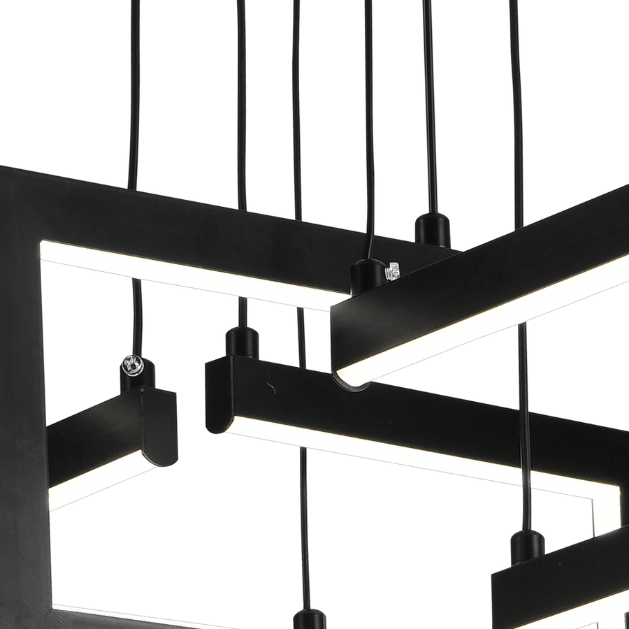 Πολυέλαιος LED με τηλεχειριστήριο, Κρεμαστό 98W, 4 Στοιχεία, Κρύο/Ζεστό/Ουδέτερο φως, Ρυθμιζόμενο, Ρυθμιζόμενο ύψος, Μαύρο