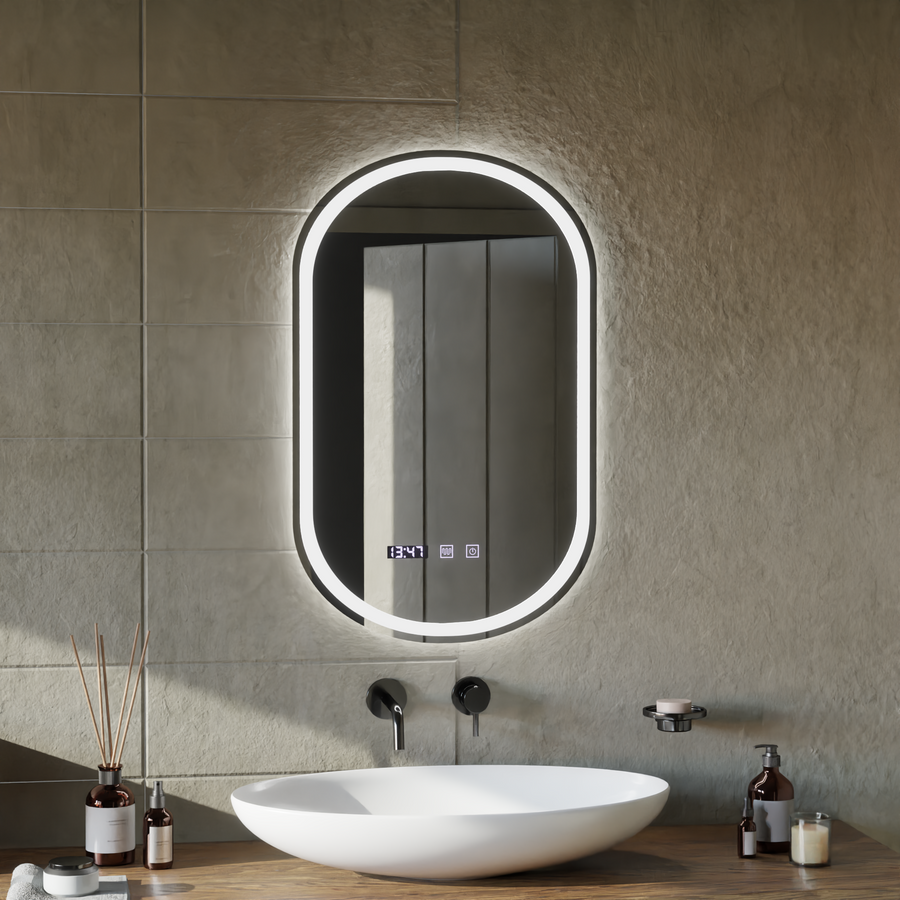 Σύστημα αποθολώματος καθρέφτη αφής ONIRA LED, Ρολόι και θερμοκρασία 50x80 cm