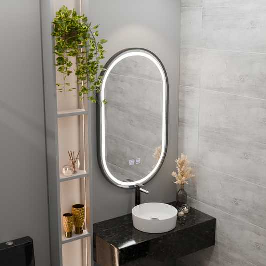 Οβάλ καθρέφτης LED 50x100cm VETRO Touch Dimmable Demister System, μαύρο πλαίσιο