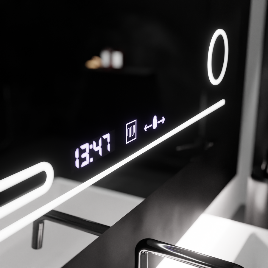 Ο ορθογώνιος καθρέφτης LED 80x60cm Fortaleza Motionglow Marcello Defrosting System Thermometer και Cosmetic Wolf Clock