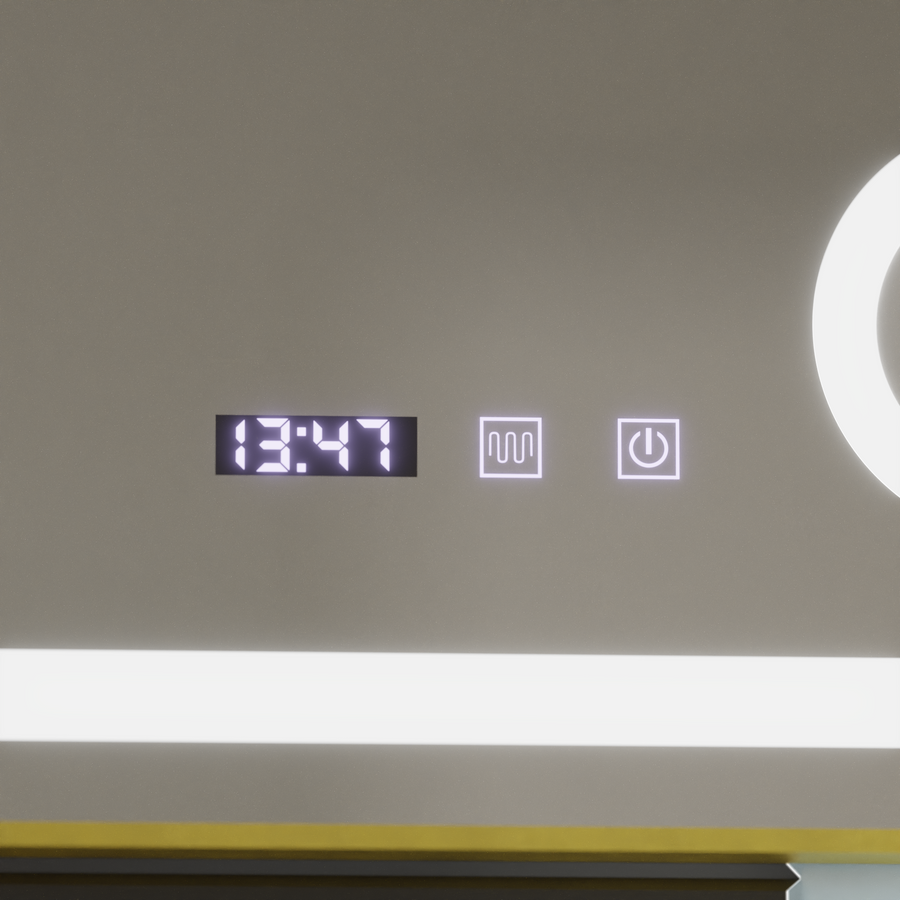 Σύστημα αποθολώματος καθρέφτη αφής CLARUS LED, ρολόι και θερμοκρασία 60x80 cm Χρυσό πλαίσιο βουρτσισμένο καλλυντικό μεγεθυντικός φακός