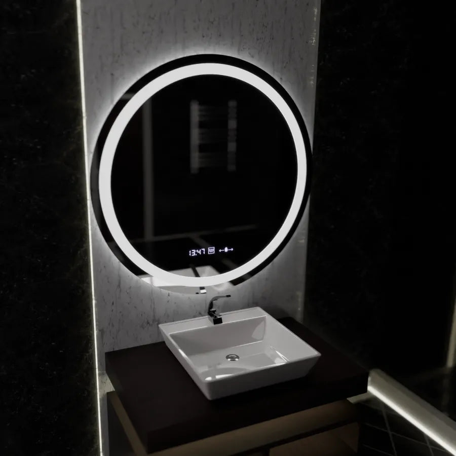 LED Στρογγυλός καθρέφτης, 100cm, Celeste MotionGlow Marcello, Σύστημα Demister, Ρολόι & Θερμόμετρο, Ρυθμιζόμενο