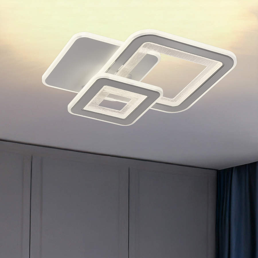 Πολυέλαιος LED SQUARE 53W, 3 Τετράγωνα, Κρύο/Ζεστό/Ουδέτερο φως, Λευκό