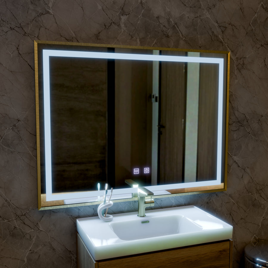 LED Touch Kariri Mirror, 80x60 cm, Λειτουργία απόψυξης, χρυσό τριαντάφυλλο πλαίσιο