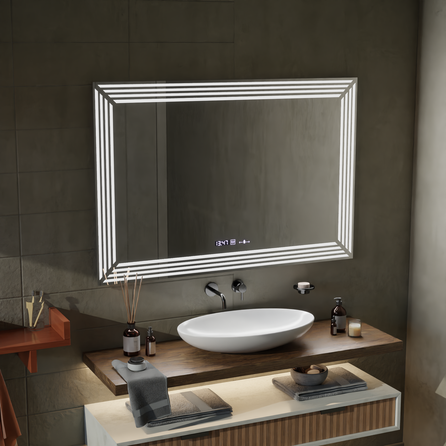 Mirror LED ορθογώνιο 60x80cm Venezia Sensor Motionglow Marcellow Dimable Clock Disrosting System
