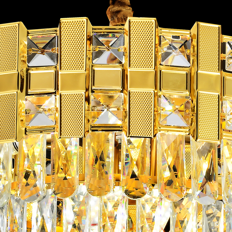 Crystal Chandelier BRAN Mango 8xE14, Διάμετρος 60cm, Γυαλιστερό Χρυσό, Ρυθμιζόμενο Ύψος
