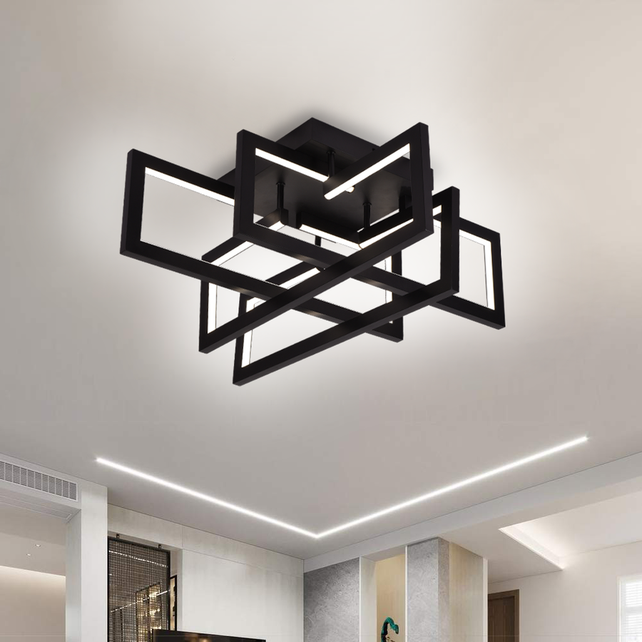 Πολυέλαιος LED με τηλεχειριστήριο 98W, 4 Στοιχεία, Κρύο/Ζεστό/Ουδέτερο φως, Ρυθμιζόμενο, Μαύρο
