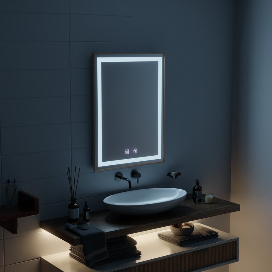 LED Touch Kariri Mirror, 60x80 cm, Λειτουργία απόψυξης, χρυσό τριαντάφυλλο πλαίσιο