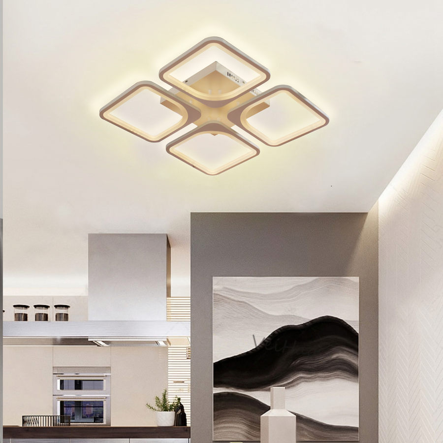 Πολυέλαιος LED με τηλεχειριστήριο ZOE 52W, 4 Τετράγωνα, Κρύο/Ζεστό/Ουδέτερο φως, Ρυθμιζόμενο, Λευκό