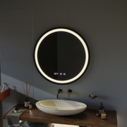 Mirror LED Touch Hans Debrulation Σύστημα, ρολόι και θερμοκρασία 60 cm μαύρο πλαίσιο brudged