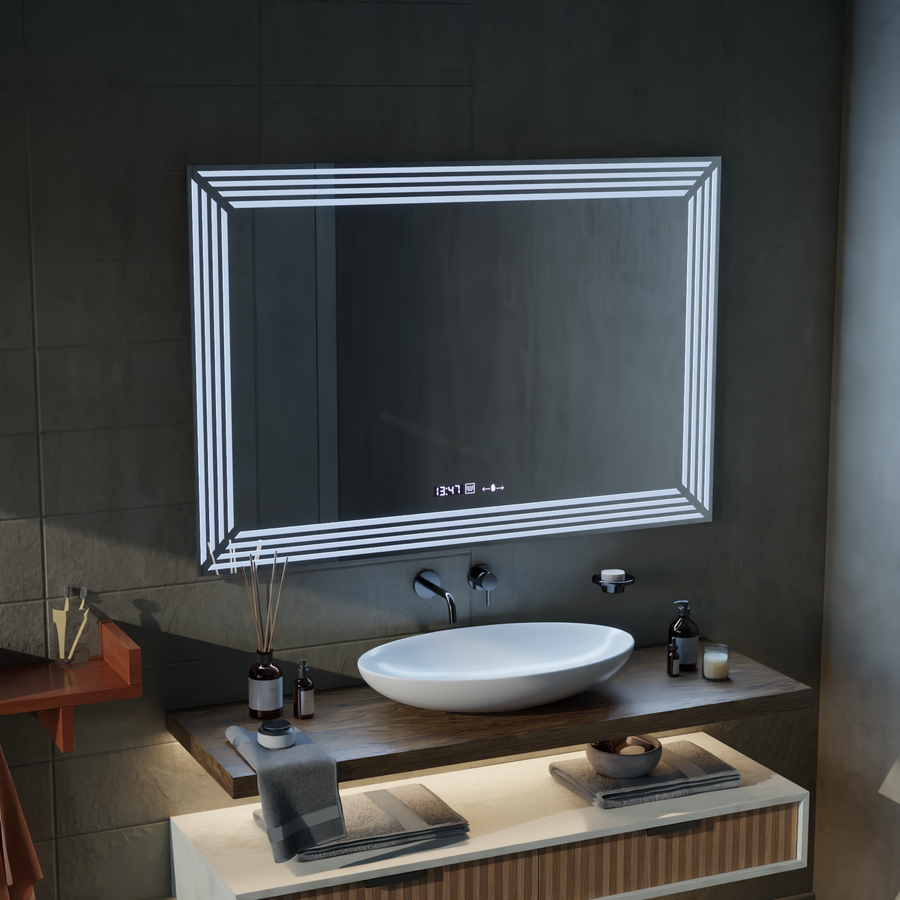 Mirror LED ορθογώνιο 60x80cm Venezia Sensor Motionglow Marcellow Dimable Clock Disrosting System