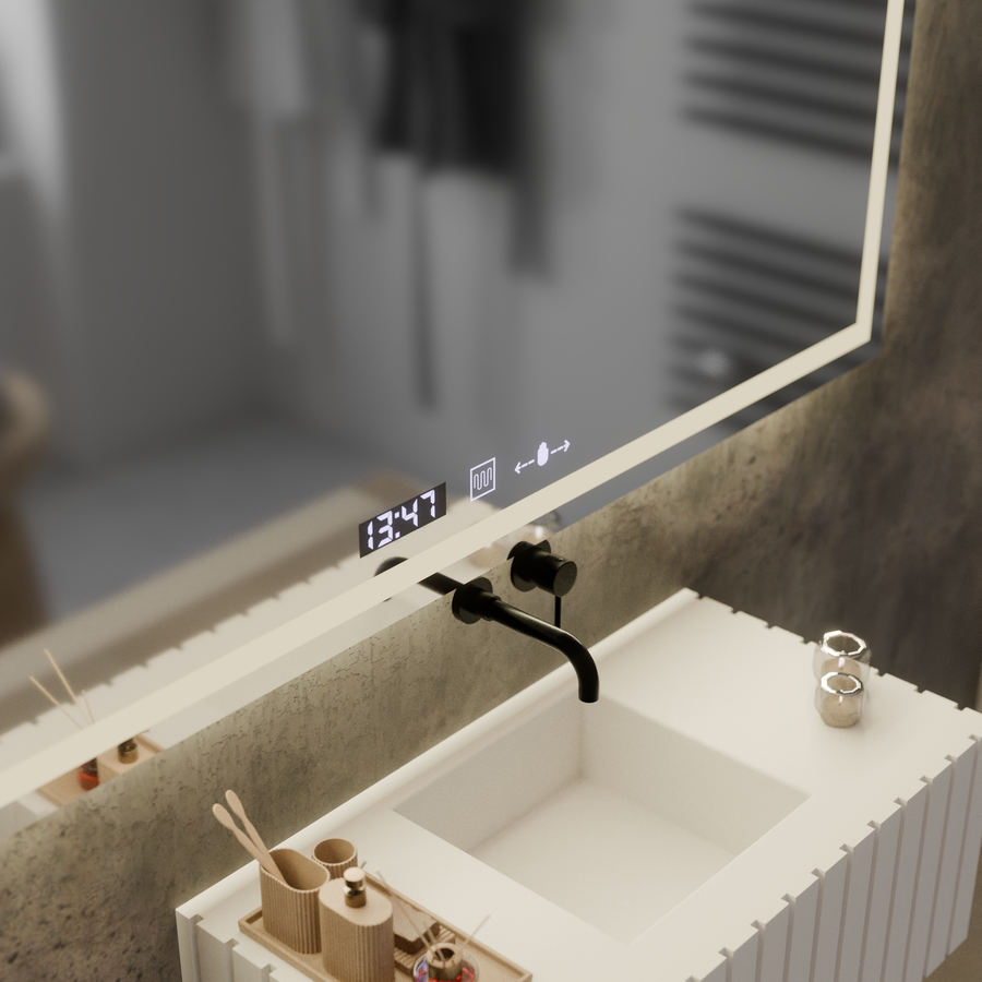 Ορθογώνιος καθρέφτης LED, 120x60cm, Verite MotionGlow Marcello, Σύστημα Demister, Ρολόι & Θερμόμετρο, Ρυθμιζόμενο