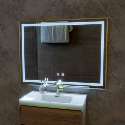LED Touch Kariri Mirror, 80x60 cm, Λειτουργία απόψυξης, χρυσό τριαντάφυλλο πλαίσιο
