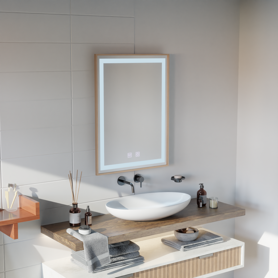 LED Touch Kariri Mirror, 60x80 cm, Λειτουργία απόψυξης, χρυσό τριαντάφυλλο πλαίσιο