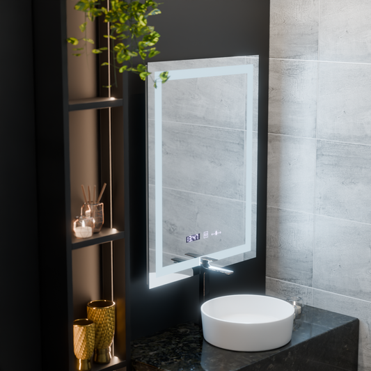 Ορθογώνιος καθρέφτης LED, 75x90cm, Verite MotionGlow Marcello, Σύστημα Demister, Ρολόι & Θερμόμετρο, Ρυθμιζόμενο