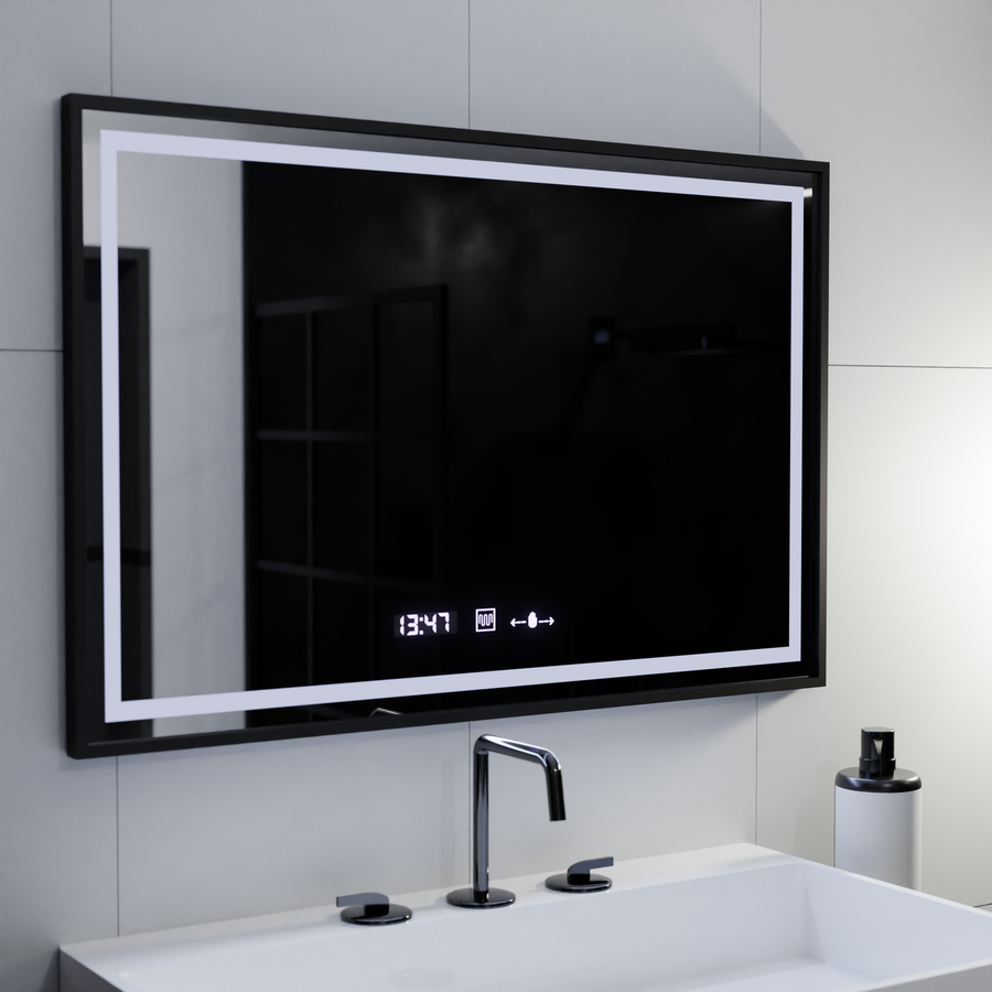 Ορθογώνιος καθρέφτης LED, 100x80cm, Verite Majeste Noir MotionGlow Marcello, Σύστημα Demister, Ρολόι & Θερμόμετρο, Ρυθμιζόμενο