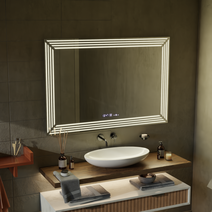 Mirror LED ορθογώνιο 60x80cm Venezia Sensor Motionglow Marcellow Dimable Clock Disrosting System