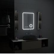 Mirror LED Touch Ulrich ΣΥΣΤΗΜΑ ΔΙΑΚΟΠΗΣ, Ρολόι και Θερμοκρασία 60x80 cm Μαύρο Ramahed Cosmetics LUP