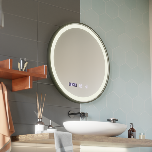 Καθρέφτης αφής LED NOVARA Σύστημα αποθολώματος, Ρολόι και θερμοκρασία 80 cm Βουρτσισμένο μαύρο πλαίσιο