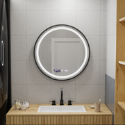 Mirror LED Γύρος 70cm Celesti Majesti Noir Motionglow Marcello Σύστημα Defrition Clock & Dimable Θερμόμετρο