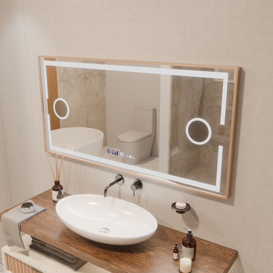 LED MotionGlow Sensor Mirror Isabell με λειτουργία απόψυξης απόψυξης 120x80 cm ζεστό/κρύο/ουδέτερο ελαφρύ φως, ροζ χρυσό πλαίσιο, συλλογή Marcello Funghi