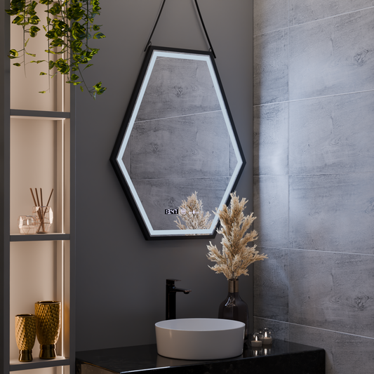 Ορθογώνιος καθρέφτης LED, 55x70cm, Αισθητήρας Marcello MotionGlow, Σύστημα αποθολώματος, Ρολόι & Θερμόμετρο, Ρυθμιζόμενο