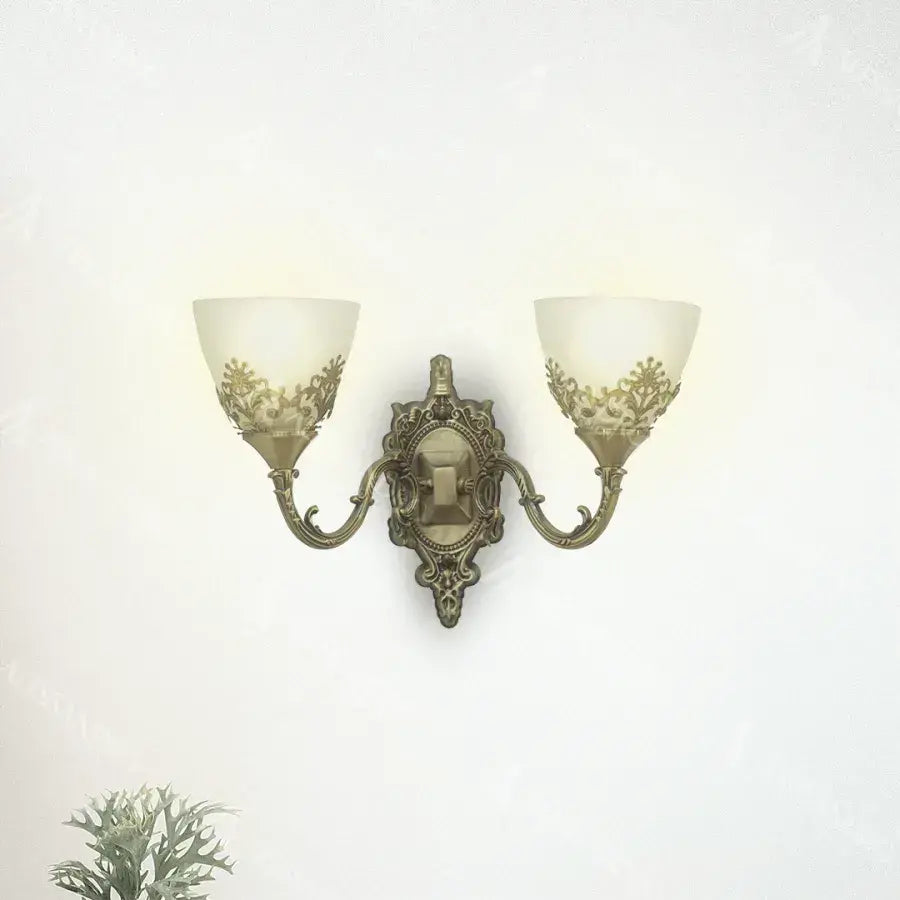 Εφαρμόστε ρουστίκ εξοχικό σπίτι, 2*E27, χάλκινο με λευκό, μέταλλο και γυαλί