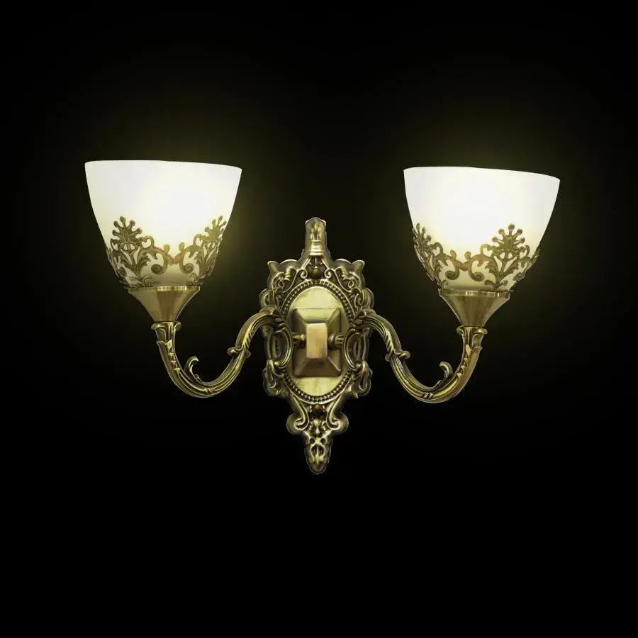 Εφαρμόστε ρουστίκ εξοχικό σπίτι, 2*E27, χάλκινο με λευκό, μέταλλο και γυαλί