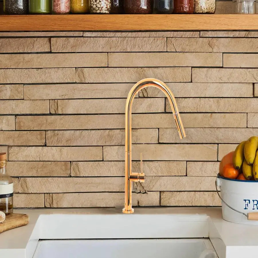 Μπαταρία κουζίνας με εκχυλίσιμο ντους, υγειονομικό ορείχαλκο, χρυσό, CF2043