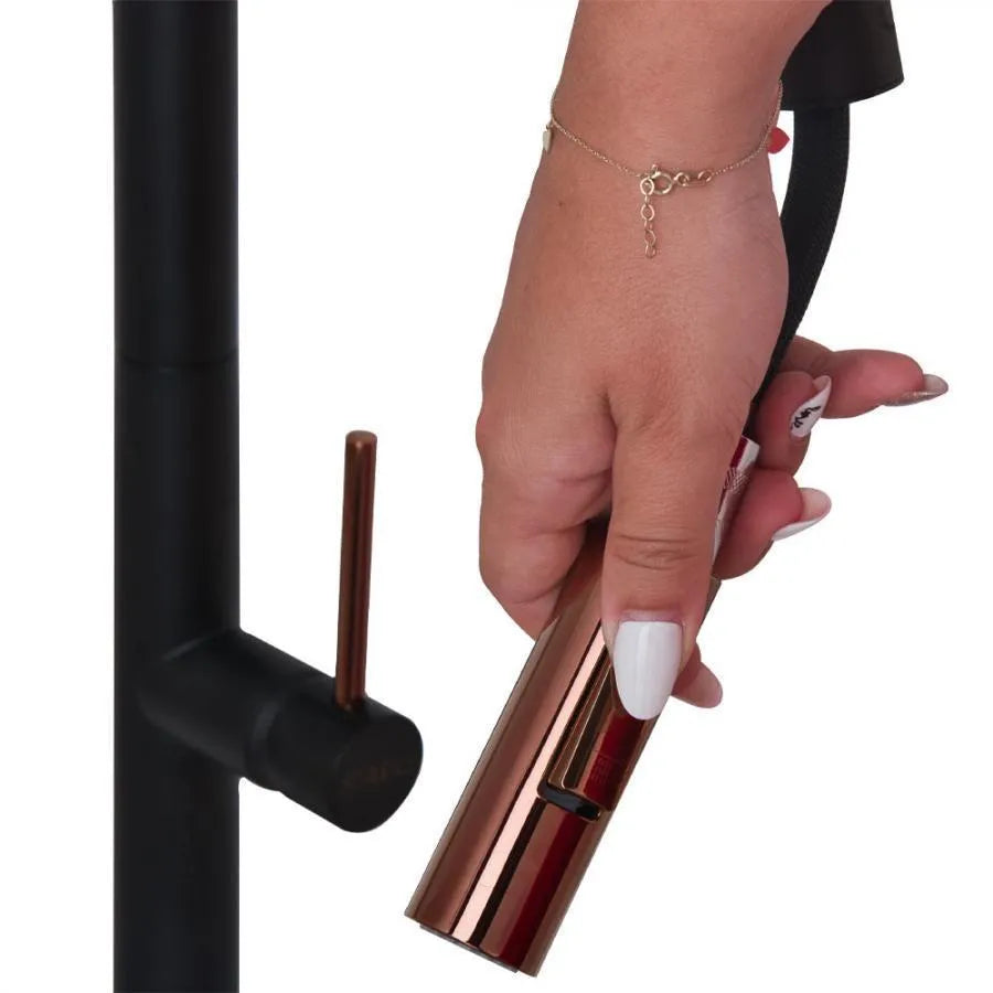 Μπαταρία κουζίνας με εκχυλίσιμο ντους, υγιεινό ορείχαλκο, μαύρο, CF2042