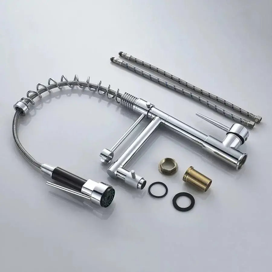 Μπαταρία κουζίνας με εκχυλίσιμο ντους, ανοξείδωτο χάλυβα και ορείχαλκο, YD/201