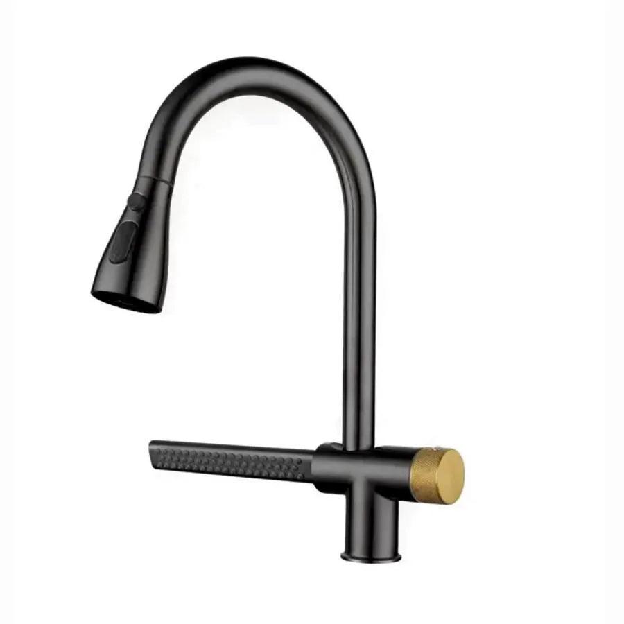 Μπαταρία κουζίνας με μαύρο ντους από ανοξείδωτο χάλυβα με καταρράκτη YB1500H