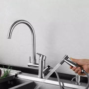 Κουζίνα μπαταρίας με εκχυλίσιμο ντους, ανοξείδωτο χάλυβα 304, σατέν, CF034