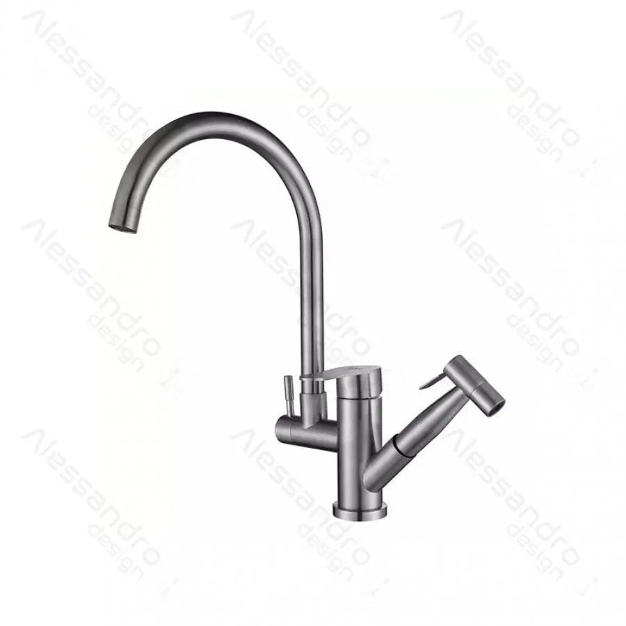 Κουζίνα μπαταρίας με εκχυλίσιμο ντους, ανοξείδωτο χάλυβα 304, σατέν, CF034