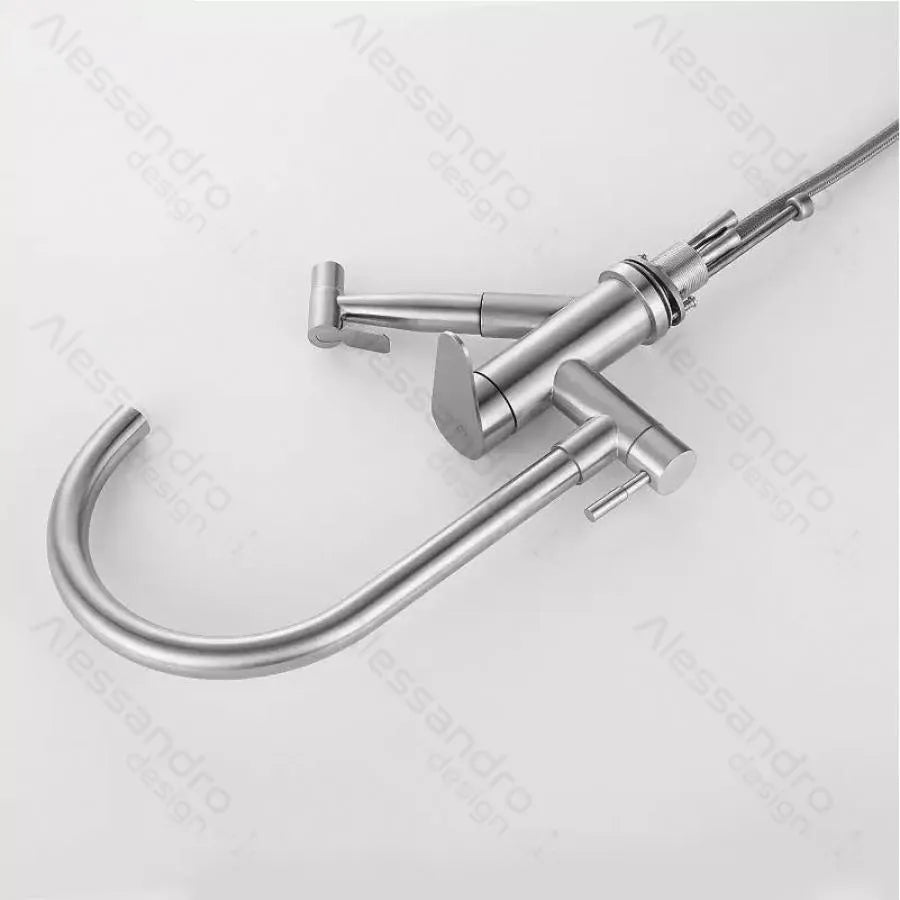 Κουζίνα μπαταρίας με εκχυλίσιμο ντους, ανοξείδωτο χάλυβα 304, σατέν, CF034