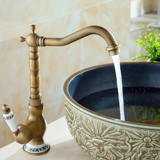 Μπαταρία κουζίνας με λαιμό κύκνου, υγειονομικό ορείχαλκο, χρυσό αντίκες, OD/2047