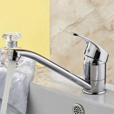 Μπαταρία Washbasin, Σωλήνας περιστροφής, μήκος 15cm, κεραμική κασέτα, χρώμιο, σύνδεση περιλαμβάνεται